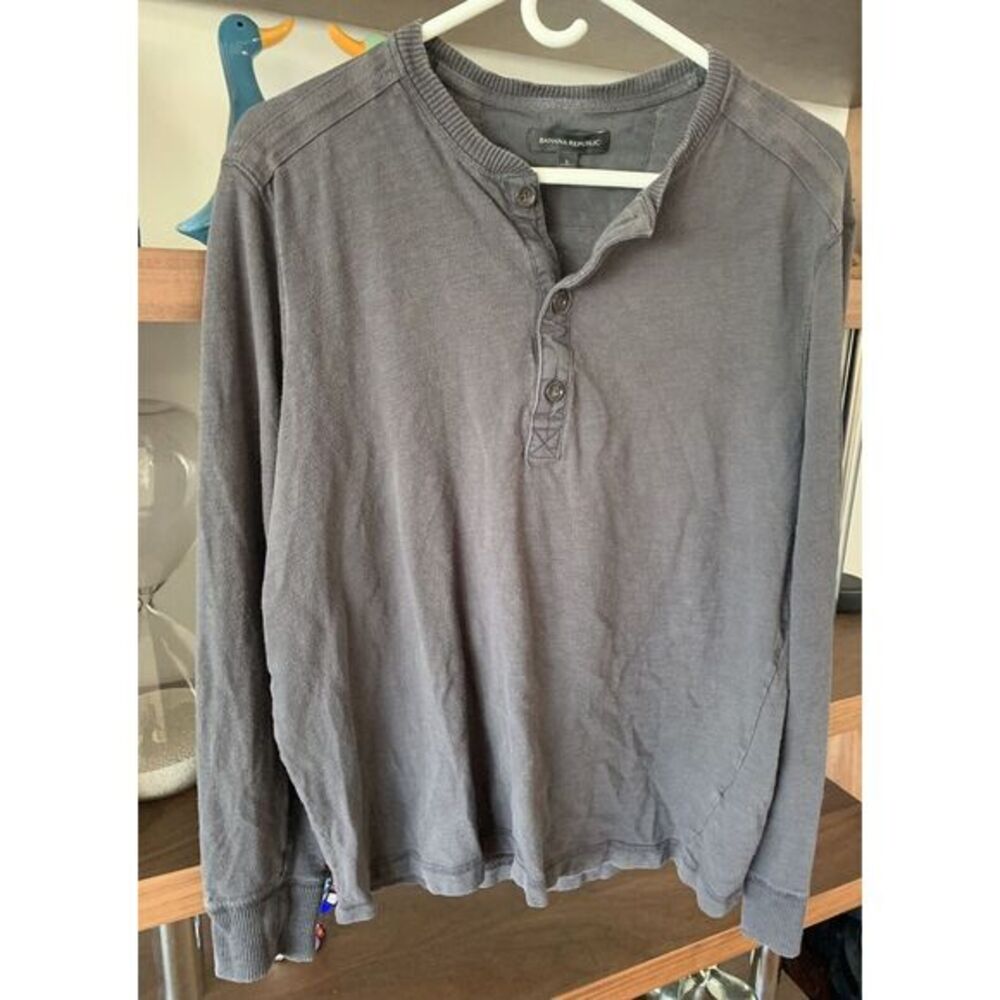Banana Republic‎ Gray Long Sleeve Shirt Distressed Look Elbow Patches Large L